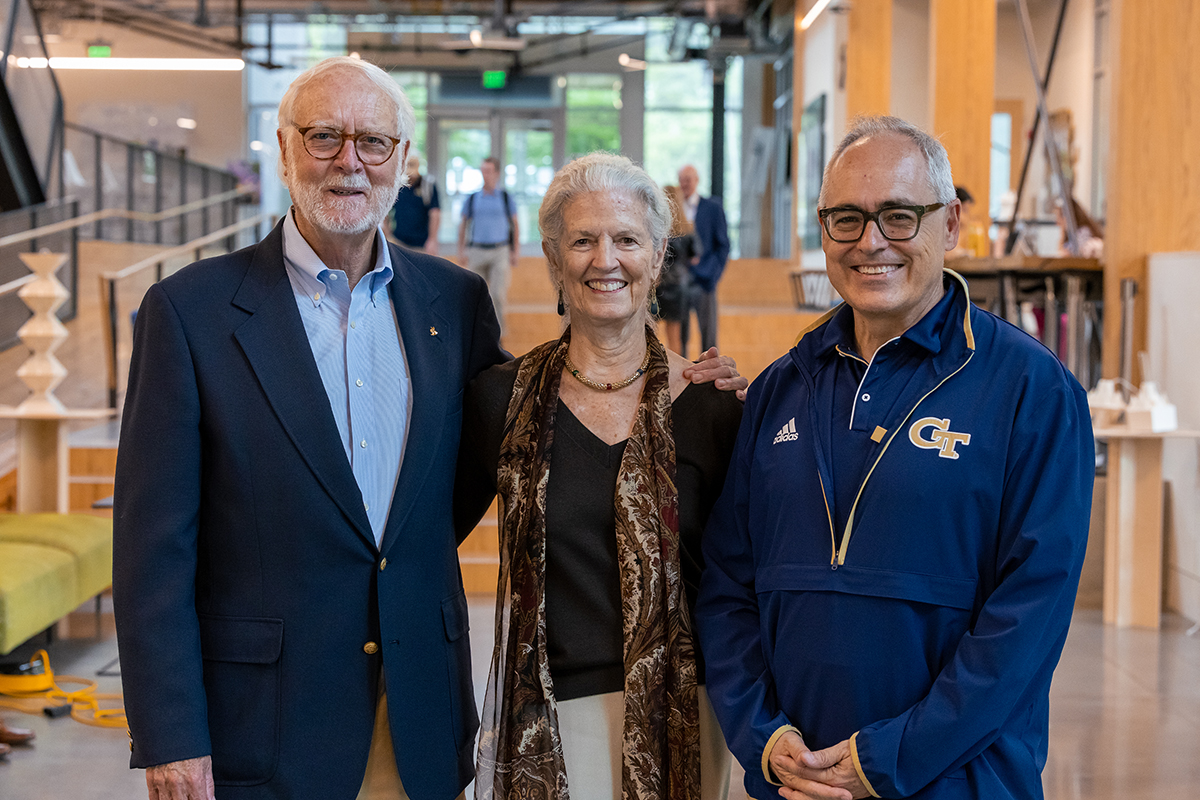 President Emeritus G. Wayne Clough, Mara Loftman, and Georgia Tech President Ángel Cabrera