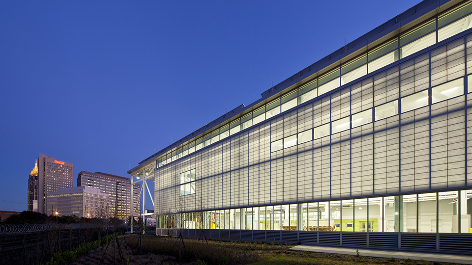 CNES Building with Lights on