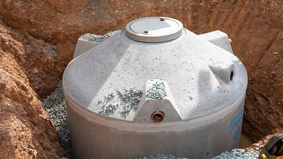 construction site with cistern made of cement underground