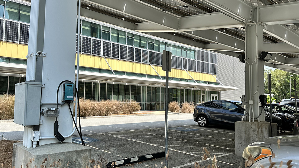 Charging Stations at CNES Parking lot with a solar canopy