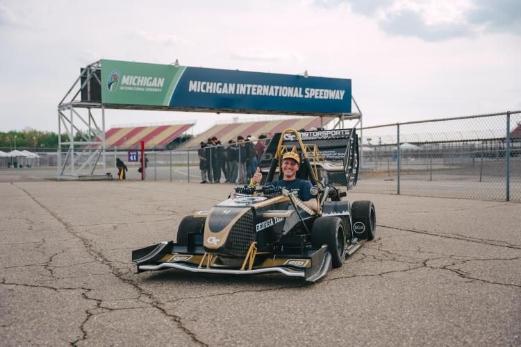 Rich Simmons on a car designed by the GT-Motorsports team at the Michigan International Speedway